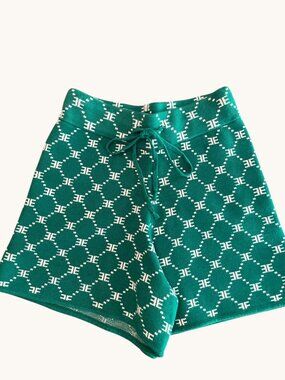 Ellandemm Green Knit Logo Designer Shorts Faux Leather Pockets Size XSmall